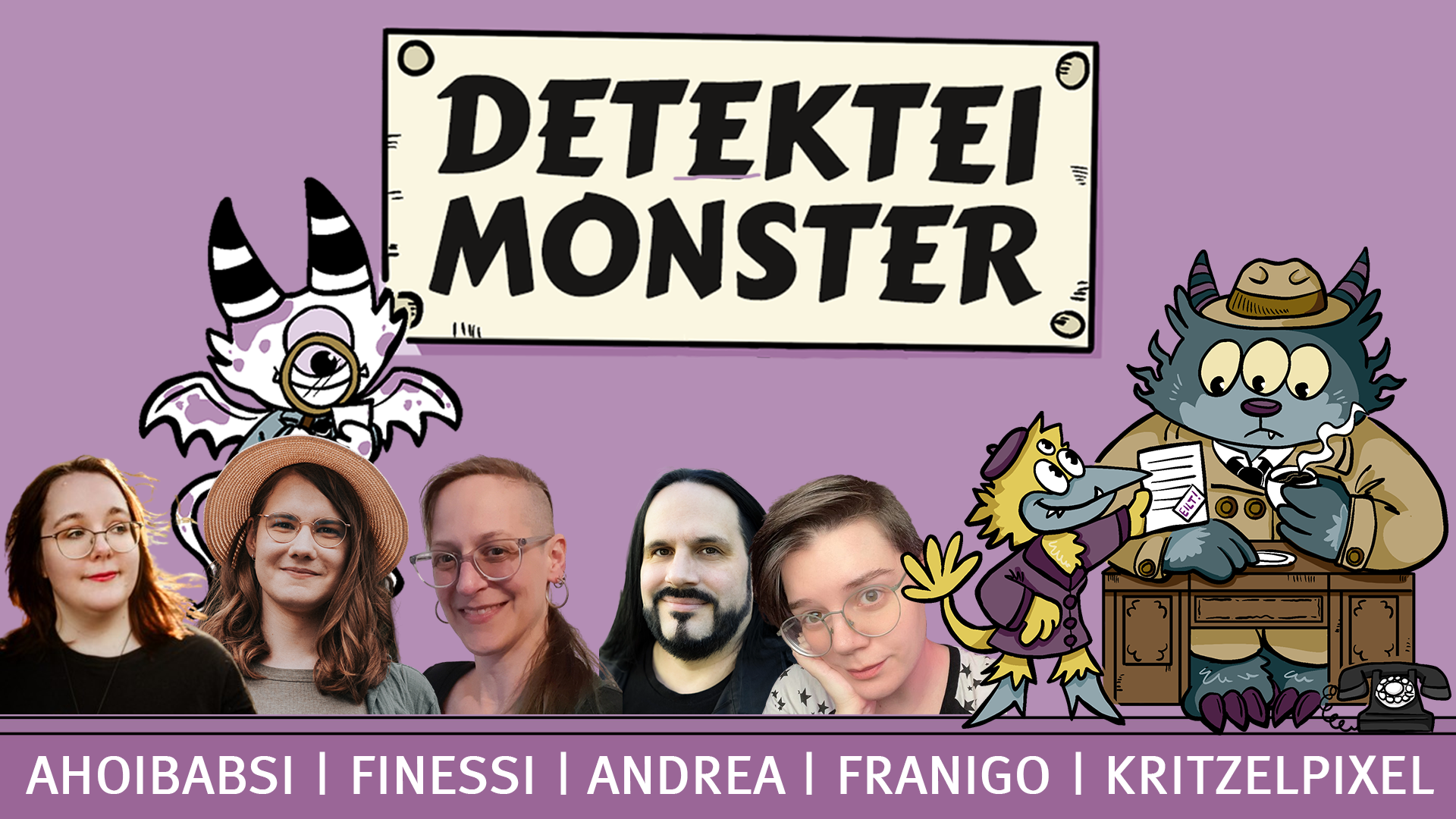Flyer Detektei Monster mit Portraits der Gruppe