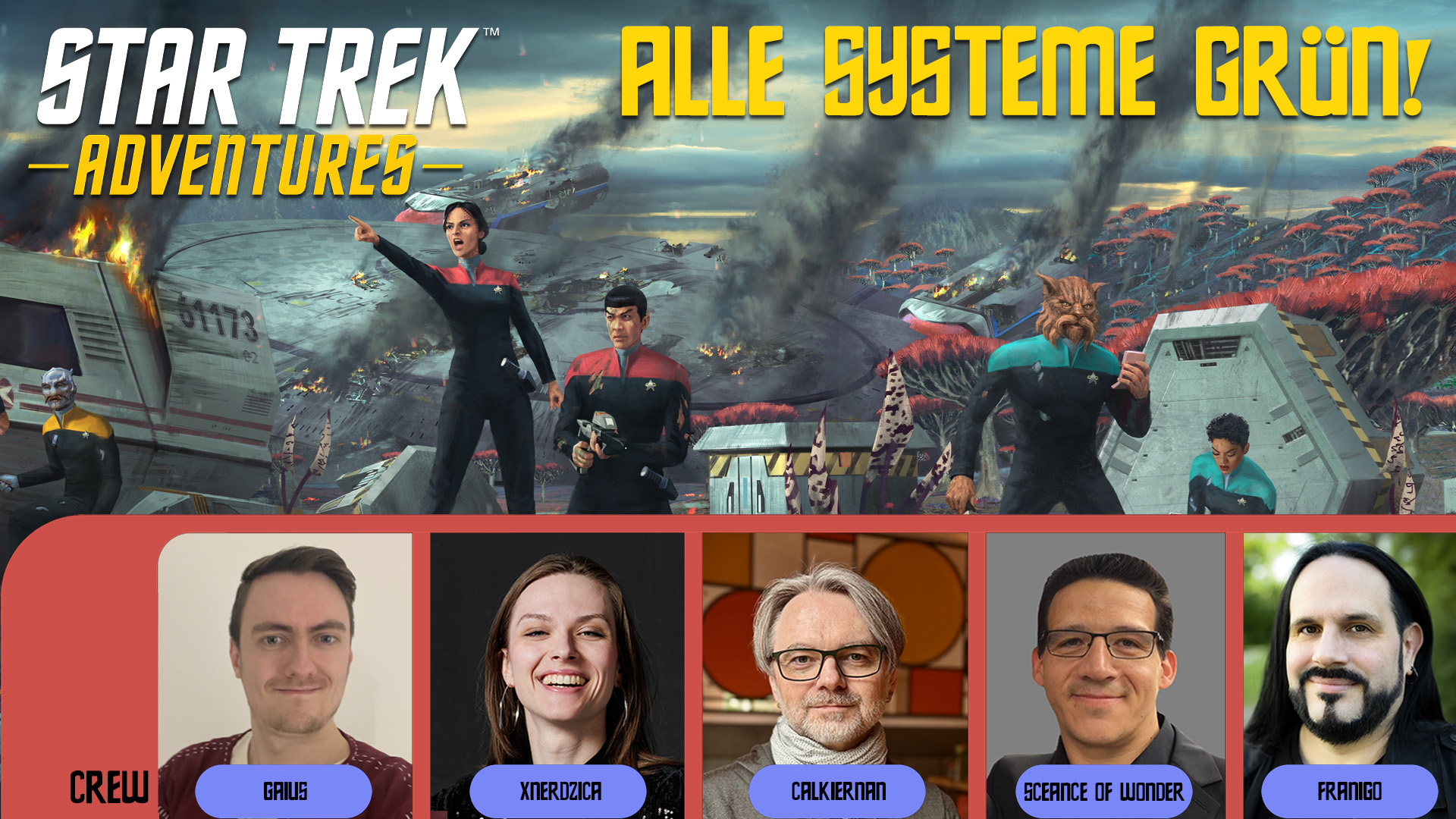 Flyer für Star Trek: Alle Systeme Grün! mit Portraits der Gruppe