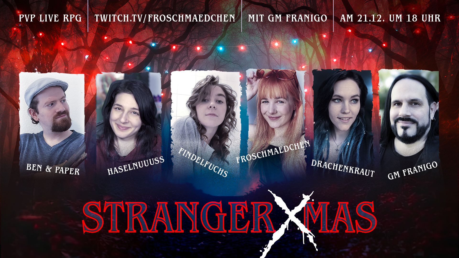 Flyer für Stranger Xmas mit Portraits der Gruppe